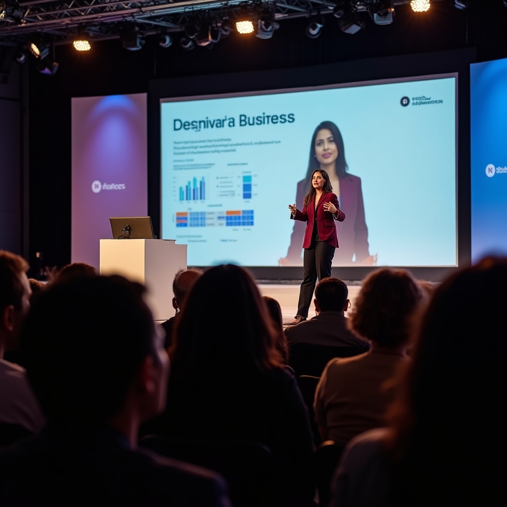 Corporate conference presentation on stage